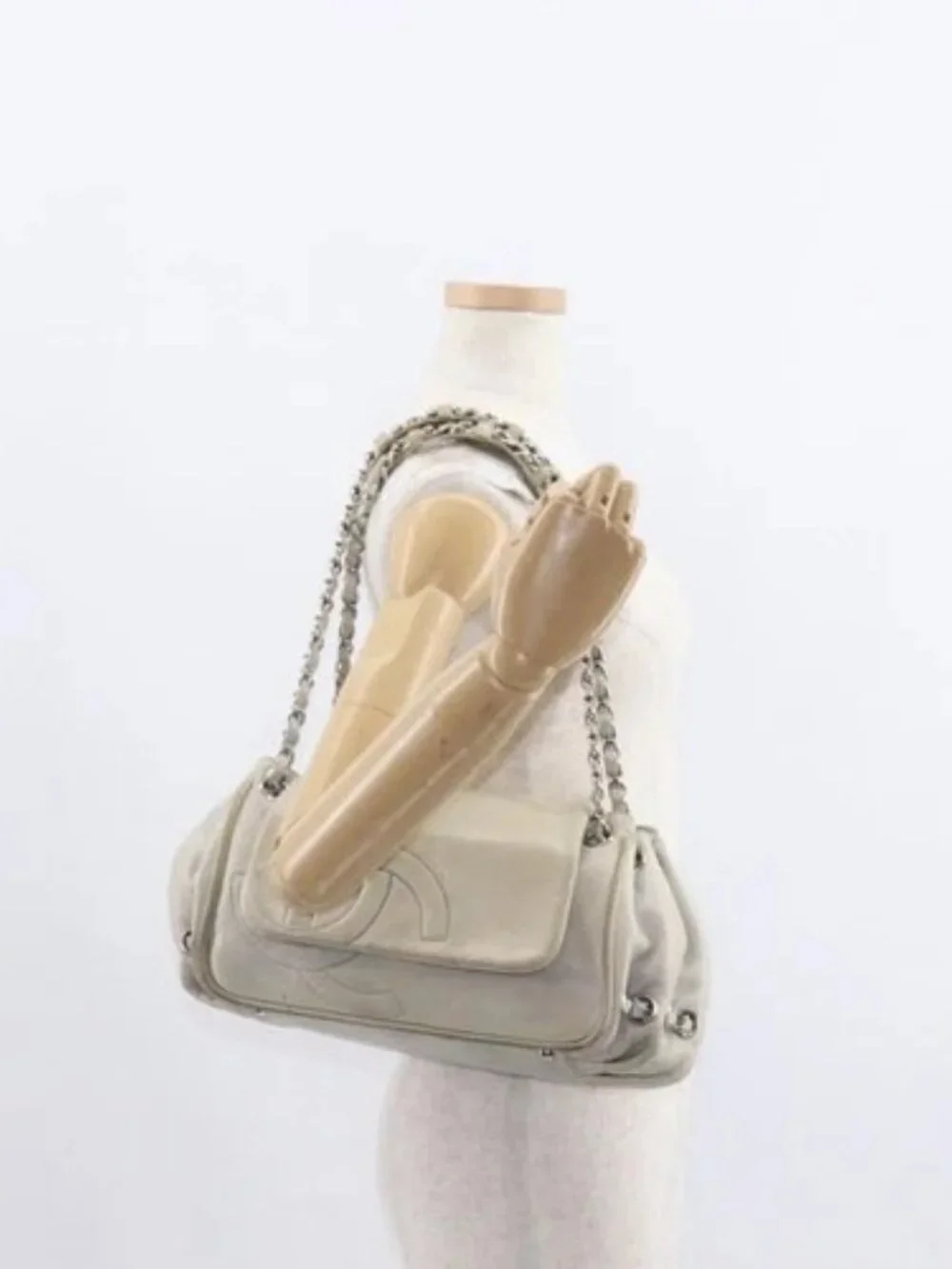 CHANEL COCO Mark Chain Shoulder Bag Leather Gray Silver CC Auth 157276